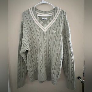 Aritzia TNA V-Neck Cable Knit Sweater - Soft Green